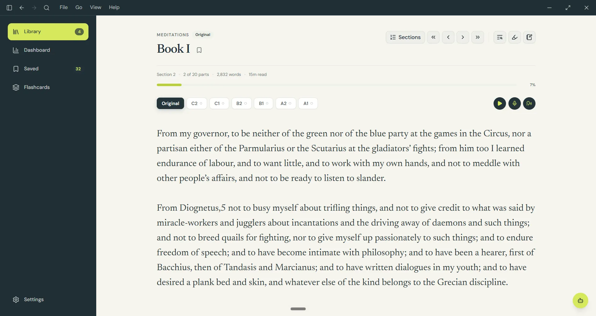 Reader in light mode
